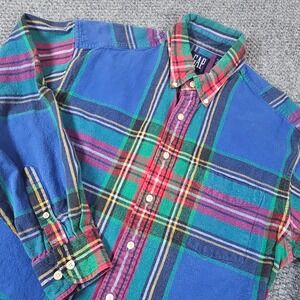 VTG GAP Mens Plaid Button Down Shirt Long Sleeve Blue Green Red Yellow Size L